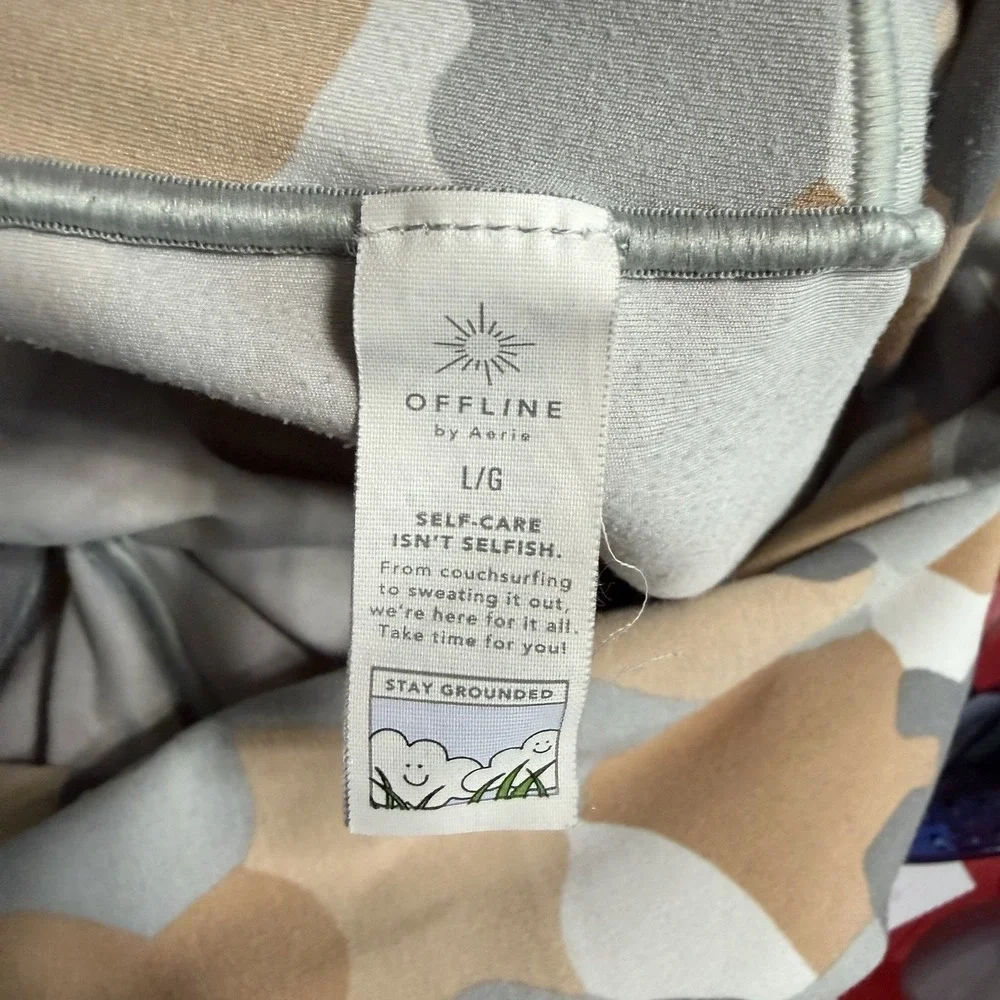 OFFLINE by Aerie Real Me‎ Crossover High Rise 7/8 Leggings Camo Tan Grey Large